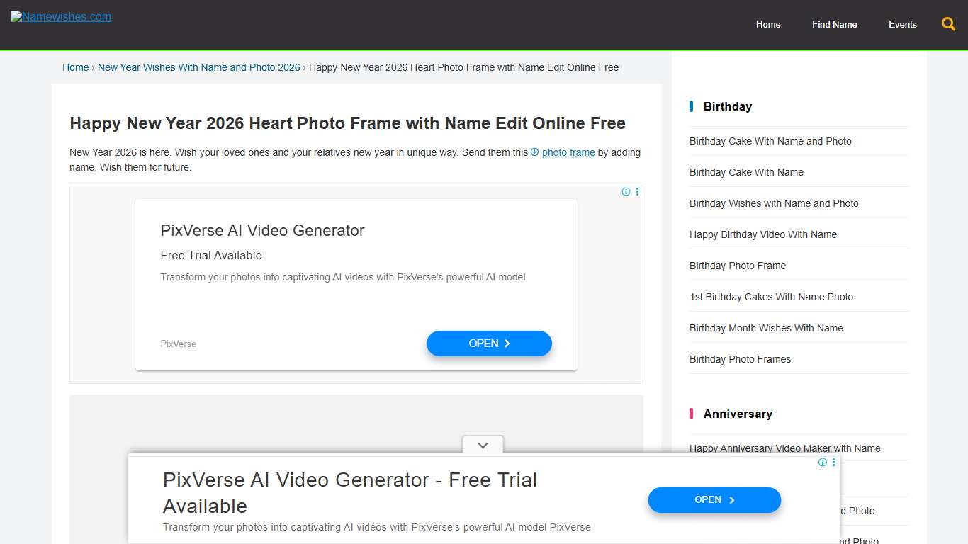 Happy New Year 2026 Heart Photo Frame with Name Edit Online Free